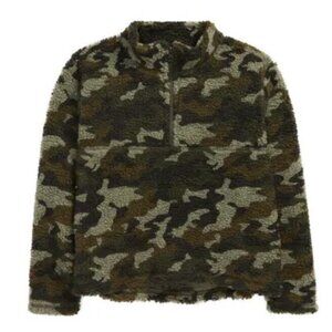 NEW TREASURE & BOND Kids' Print Fleece Pullover In Olive Sarma Camo
